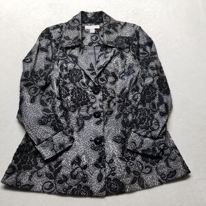 Laura Ashley L Blazer Silver With Black Lace Overlay Jacket Whimsigoth Career